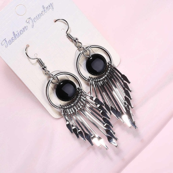 Any 3/$25! Silver/Black Fringed Boho Drop Earrings - Picture 3 of 6